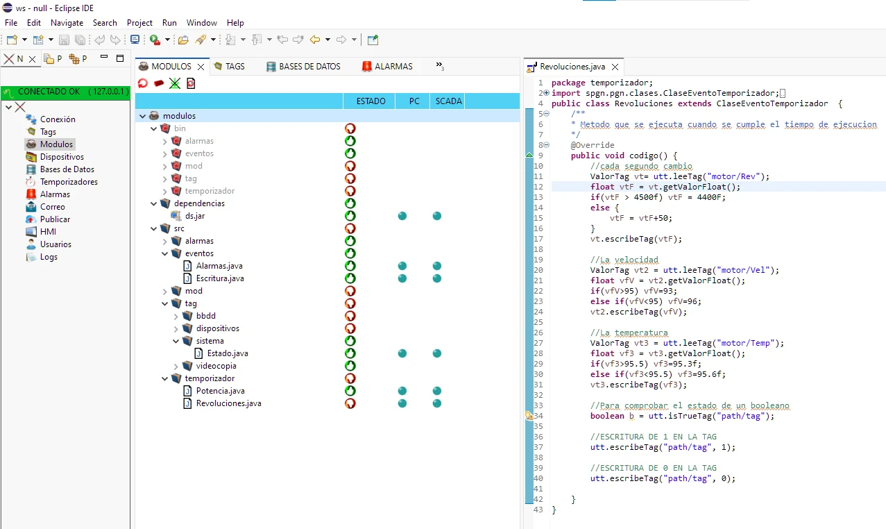 Sistema de carga de módulos de programación en el SCADA SPGN