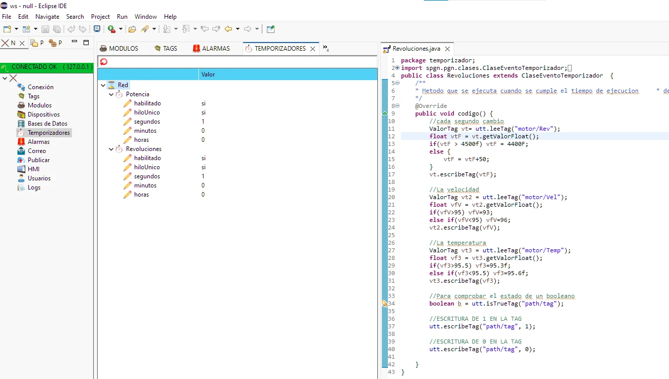 Configuración de temporizadores en el SCADA SPGN