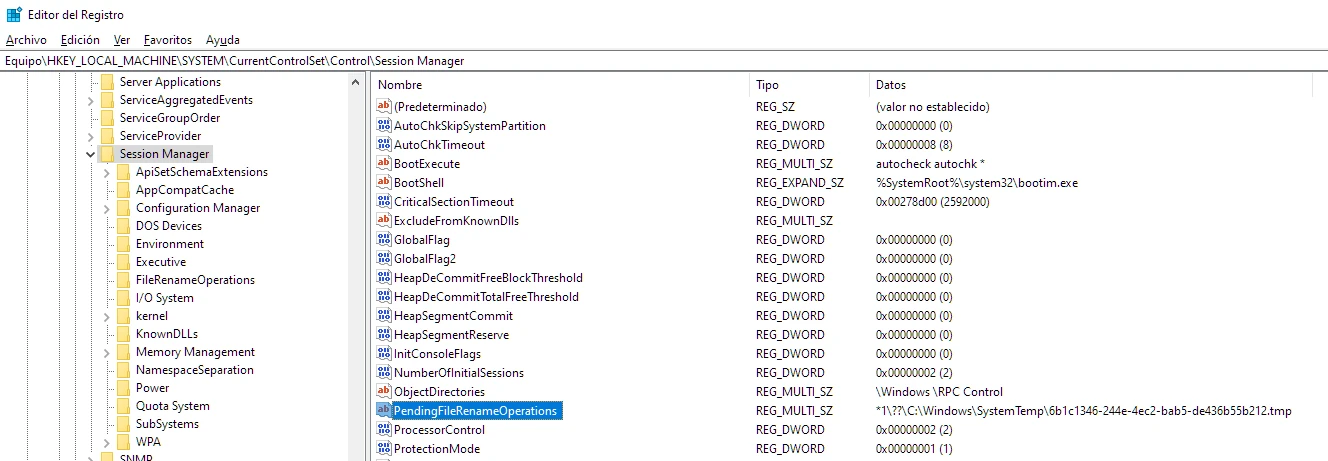 Imagen que muestra la clave dentro del directorio
