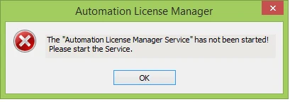 Imagen que muestra el Error del que el servicio del Automation License Manager no ha iniciado
