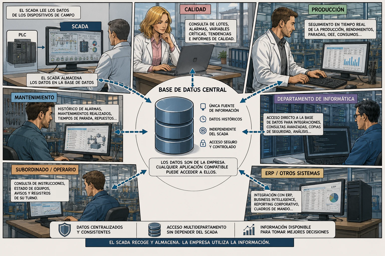 El SCADA es una herramienta mas, todos pueden conectar con la base de datos sin interferir entre ellos.