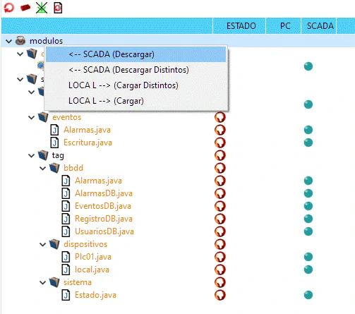 Vista del menu contextual cuando se pulsa con el  boton derecho en el raiz del arbol de navegación de módulos 