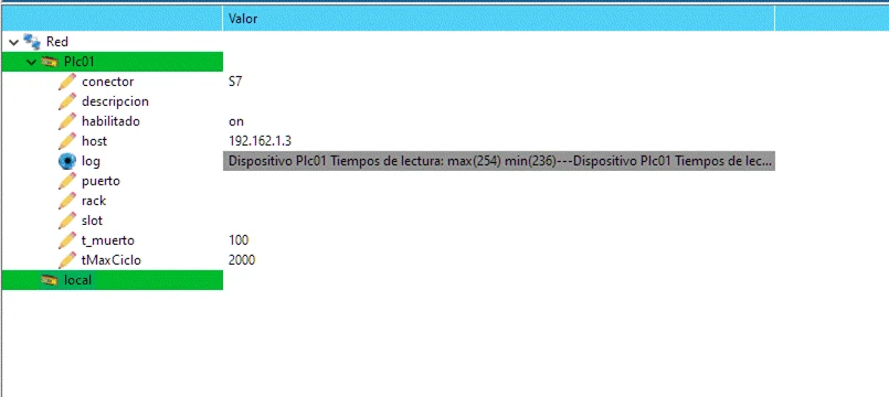 Vista del arbol de navegación de dispositivos con un dispositivo S7 conectado con el SCADA