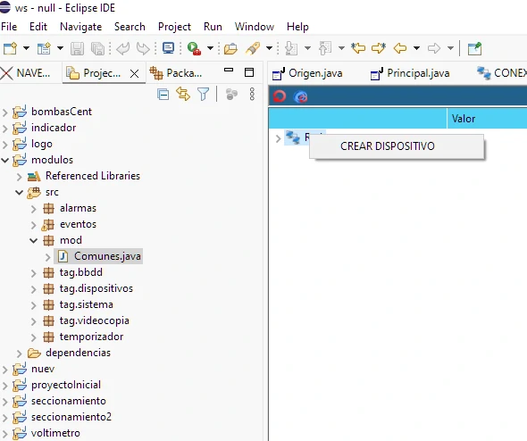 Menu contextual para crear un nuevo dispositivo desde el editor de dispositivos